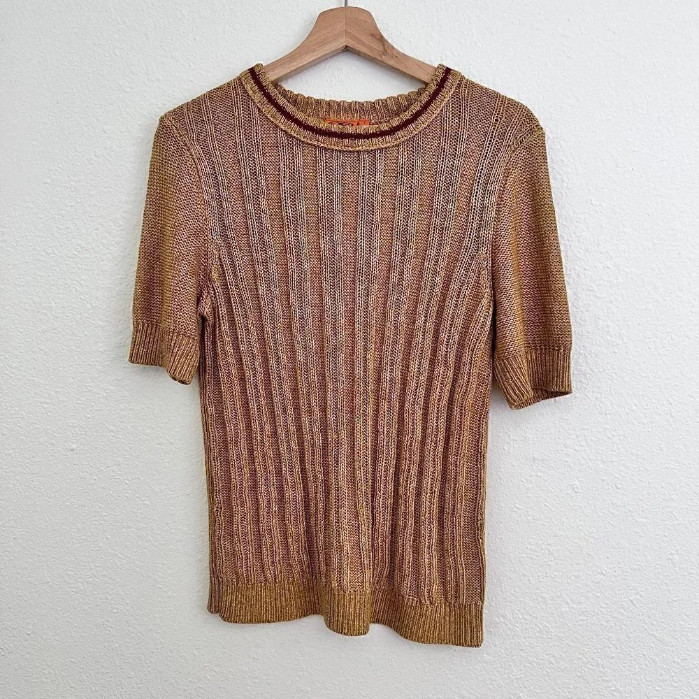 Tory Burch Yellow Linen Knit Short Sleeve Sweater Tee S‌‌‌‌‌